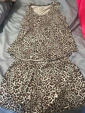 Leopard Print Women's Tank & Shorts Pajama Set - Beige/Black